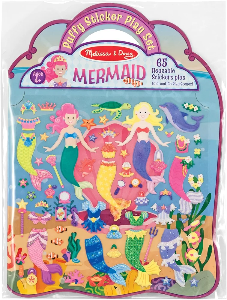 Melissa & Doug Puffy Sticker Activity Book: Mermaids - 65 Reusable Stickers - FSC Certified