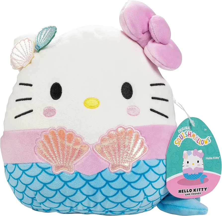 Squishmallows Original 8-Inch Hello Kitty Mermaid - Official Jazwares Plush - Collectible Soft & Squishy Sanrio Stuffed Animal Toy - Add to Your Squad - Gift for Kids, Girls & Boys