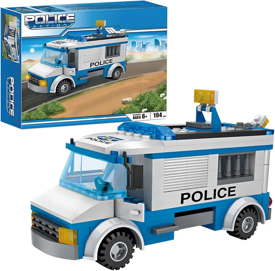 City Police Car Building Sets 194 Pieces Police Patrol Car Toys Cop Car Prisoner Transporter Building Kit for Boys and Girls Age 6 and up