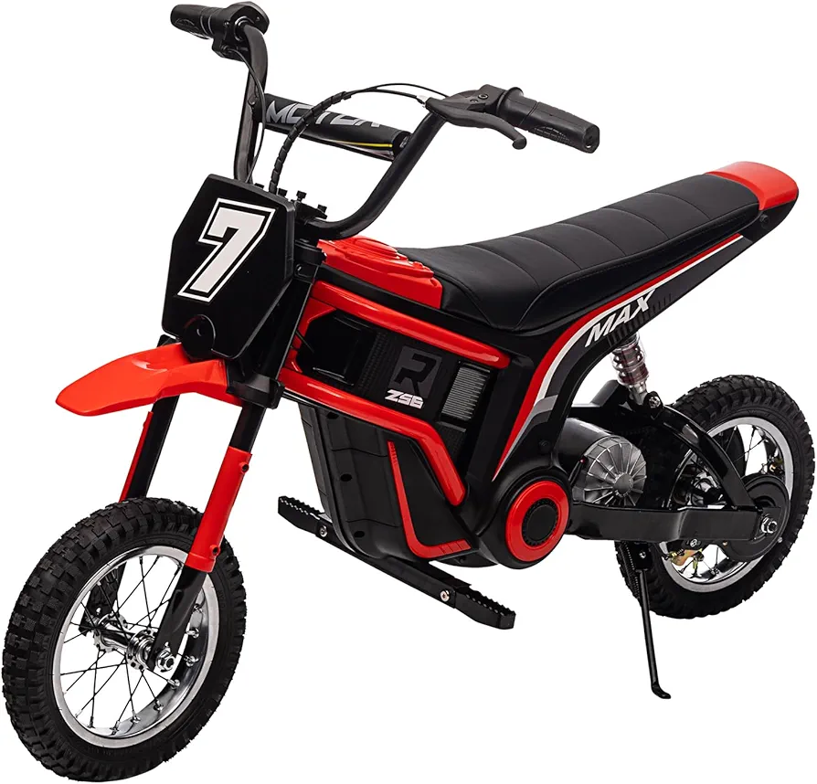 Kids Ride On Motorcycle & Electric Motocross Bike, 24v Battery Powered Electric Dirt Bike for Age 13+, Ride on Toys for Boys and Girls, 2 Speeds, LED Lights, Music (Red)