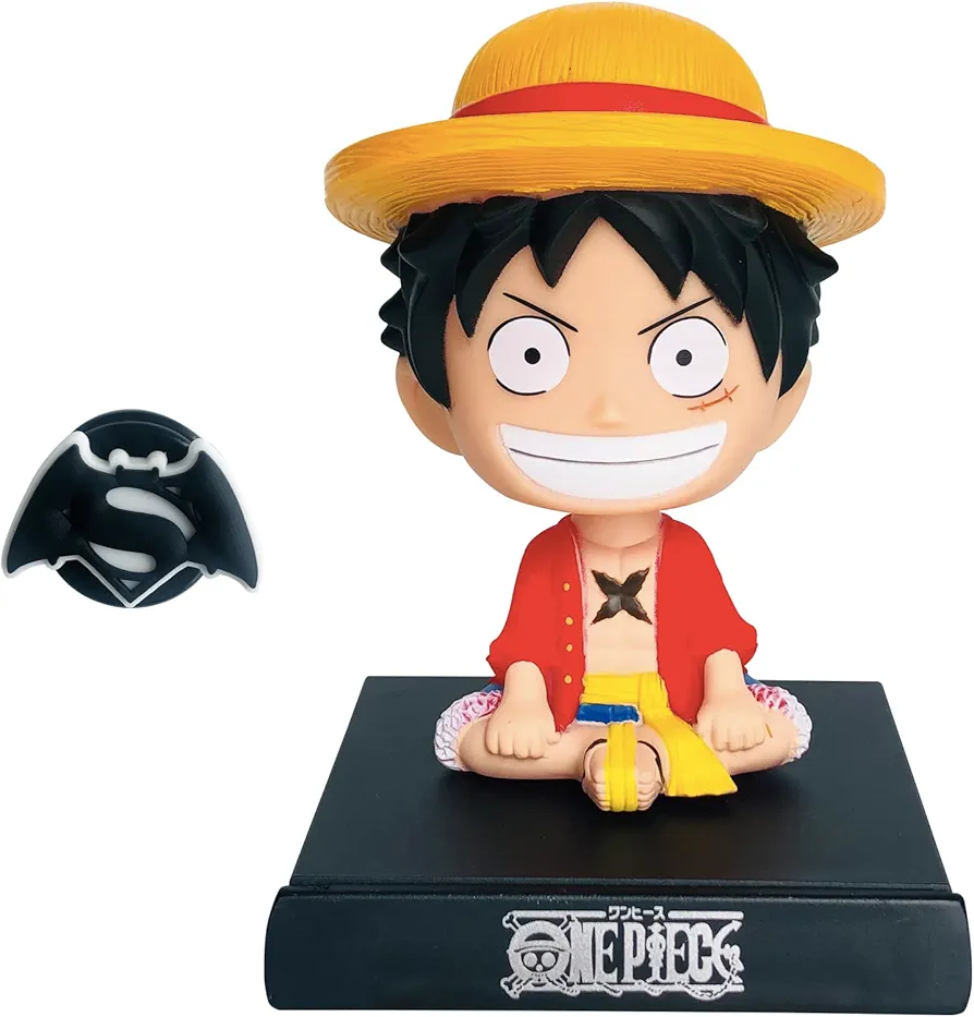 One Piece Bobbleheads Anime Luffy Figure Bobblehead Action Figures Car Dashboard Decorations Accessories Interior Birthday Cake Toppers Phone Holder for Women Men Boys Girls