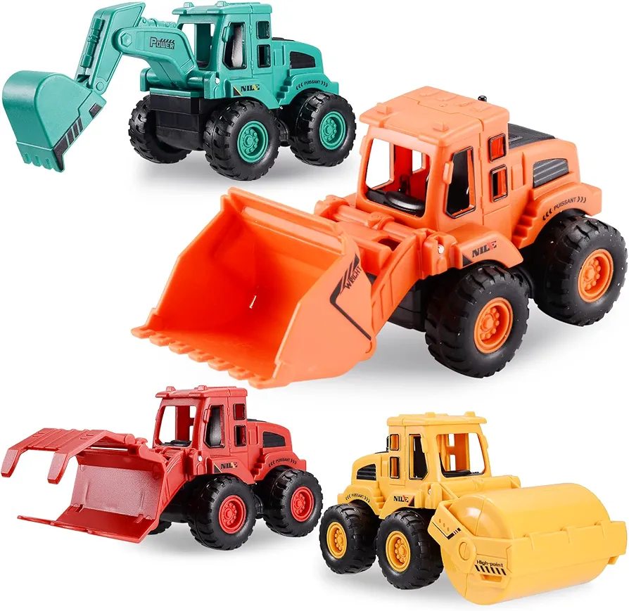 Construction Toys for 3 Years Old Boys Girls Kids, Friction Powered Construction Truck Toys Vehicles Sand Toys Trucks Excavator, Bulldozer, Road Roller (Colorful 4 Pack)