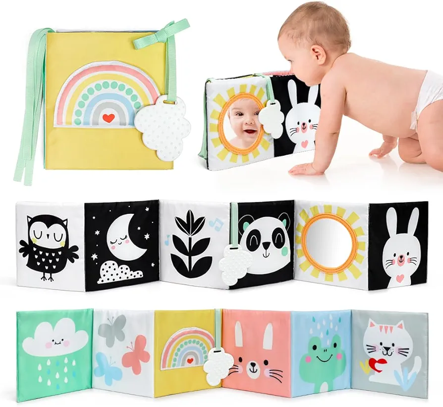 OKOOKO Black and White Baby Book High Contrast Baby Toy 0-6 Months Baby Soft Book Tummy Time Toy Crib Stroller Toy Montessori Sensory Toy Early Education for 0-6 6-12 Months Newborn Baby Infant