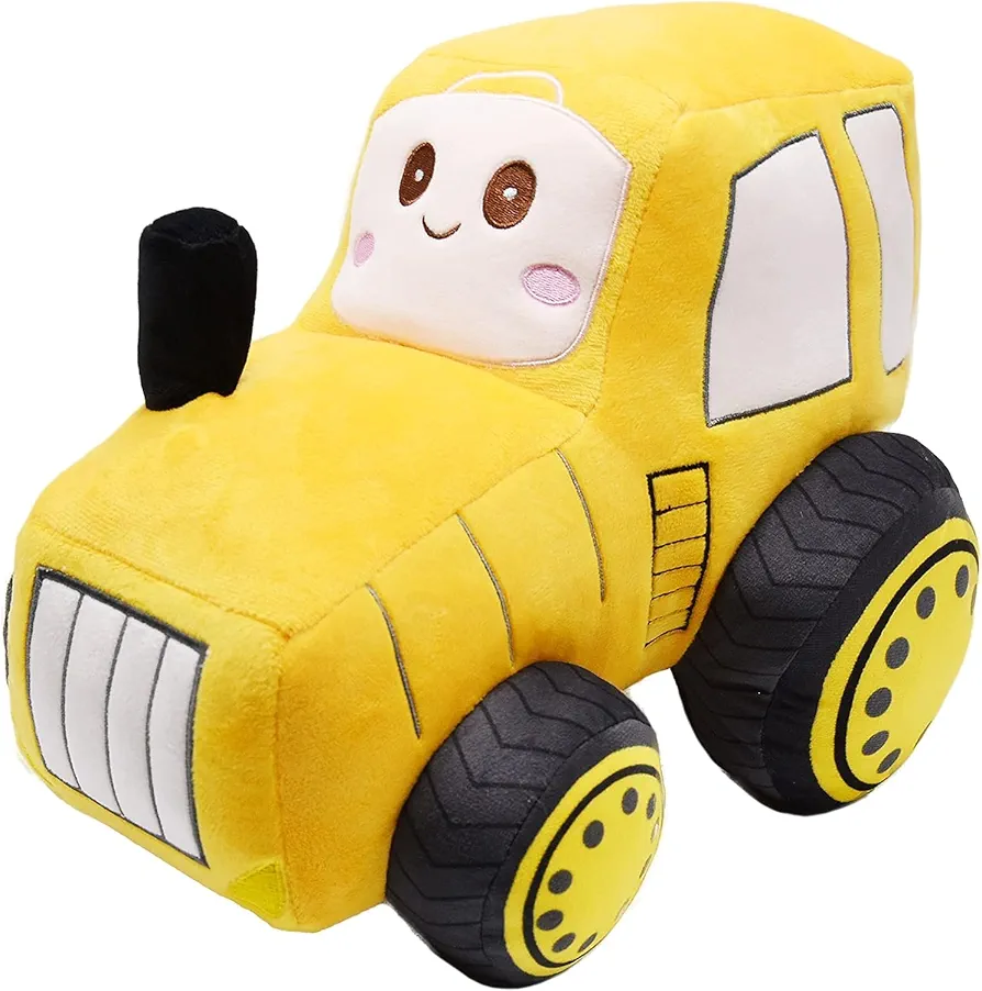 XIAOHONG Car Plush Tractor Stuffed Cushion Truck Toy Super Cute Blaze Car Plush Pillow - Soft Monster Trucks Plush Toy for Little Boys, Girls, Babies and Toddlers - Great Gift (Yellow)