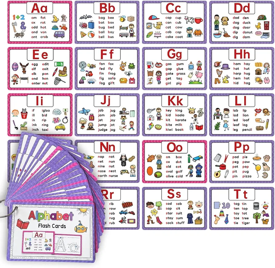 A-Z Alphabet Phonics CVC Words Flash Cards Kids Toddlers 26 Letter Stroke Order Cards Homeschool Kindergarten Supplies Kids Toddlers Learning Toys