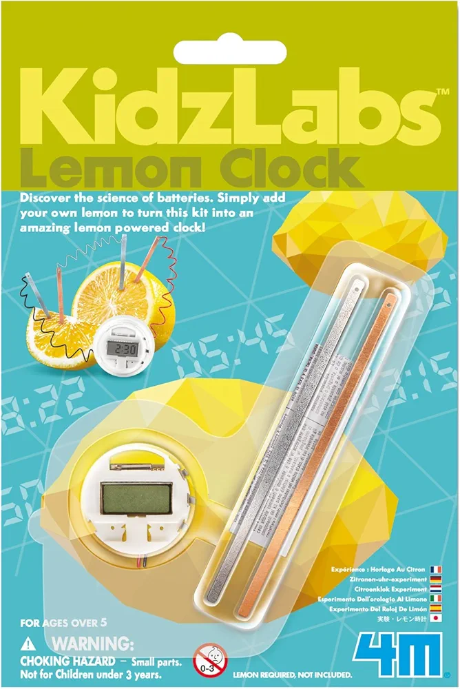 4M Kidzlabs Lemon Powered Clock, Chemical Electrical Science Lab Experiment - STEM Toys Educational Gift for Kids & Teens, Girls & Boys 12 Count (Pack of 1)