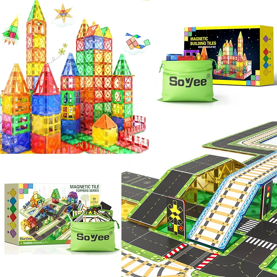 142PCS Magnetic Tiles Road Toppers Set Kids Toys for 3 Year Old Boys and Girls Playing with Car Toys Preschool Learning Activities Gift for 3 4 5 6 Year Old Toddlers Kids