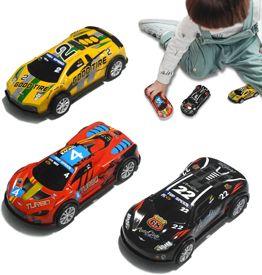 3 Pcs Pull Back Cars 5 inch Race Cars Toys Vehicles Set, Friction Powered Cars Toys for Toddlers 3 4 5 6 7 Years Old Kids for Boys Girls - No.2 No.4 No.22