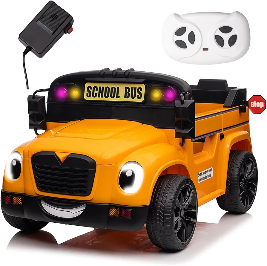 2024 School Bus Kids 24V 4WD EVA Hybrid Rubber Tires Ride On Truck Kids Electric Vehicles with Parents Remote Control with Powerful Batteryed Wheel for Best Gift for Boys and Girls, Orange