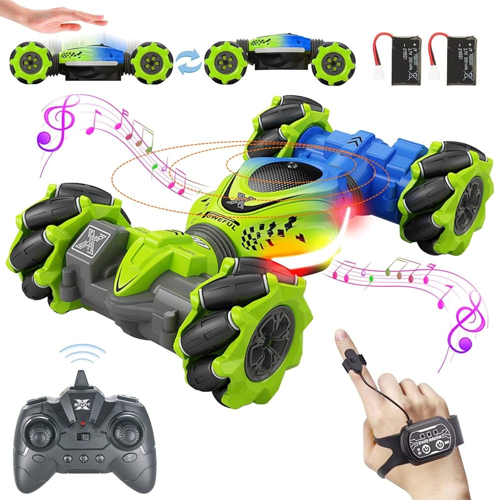 Gesture Sensing RC Stunt Car with Lights Music, 4WD High Speed Gesture RC Car, 2.4Ghz Remote Control Watch Sensor 360° Rotating Drift, Ages 6-13 Kids Boys Girls Birthday Gift