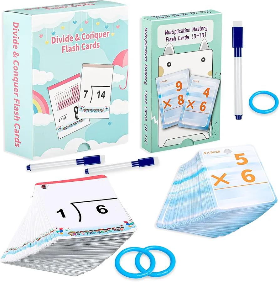 Math Flash Cards, Multiplication and Division Games for Kids Ages 6-12, Early Education Learning Activities, Class or Homeschool Practice Materials for Kids 3rd, 4th, 5th Grade