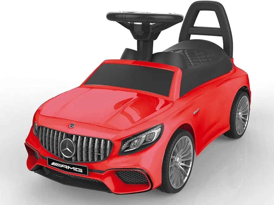 POCO DIVO Ride-on Toy, Licensed Mercedes Benz AMG Baby Racing Car, 3in1 Walker, Toddler Gliding Scooter, Pulling Cart with Sound & Light, Red