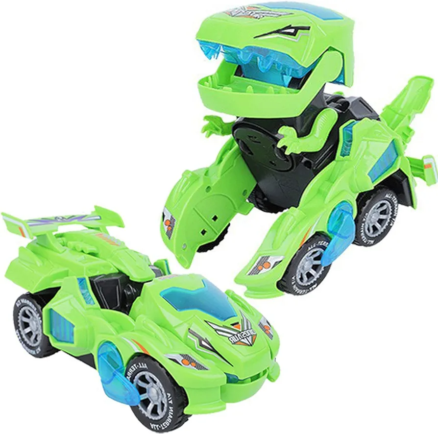 Deform Dinosaur Toys for Boys Girls, 2 in 1 Dinosaur Toy Cars for Kids, Transforming Dinosaur LED Car with Music, Automatic Dino Transformers Toys, Boy Toys Dinosaurs Toy Car