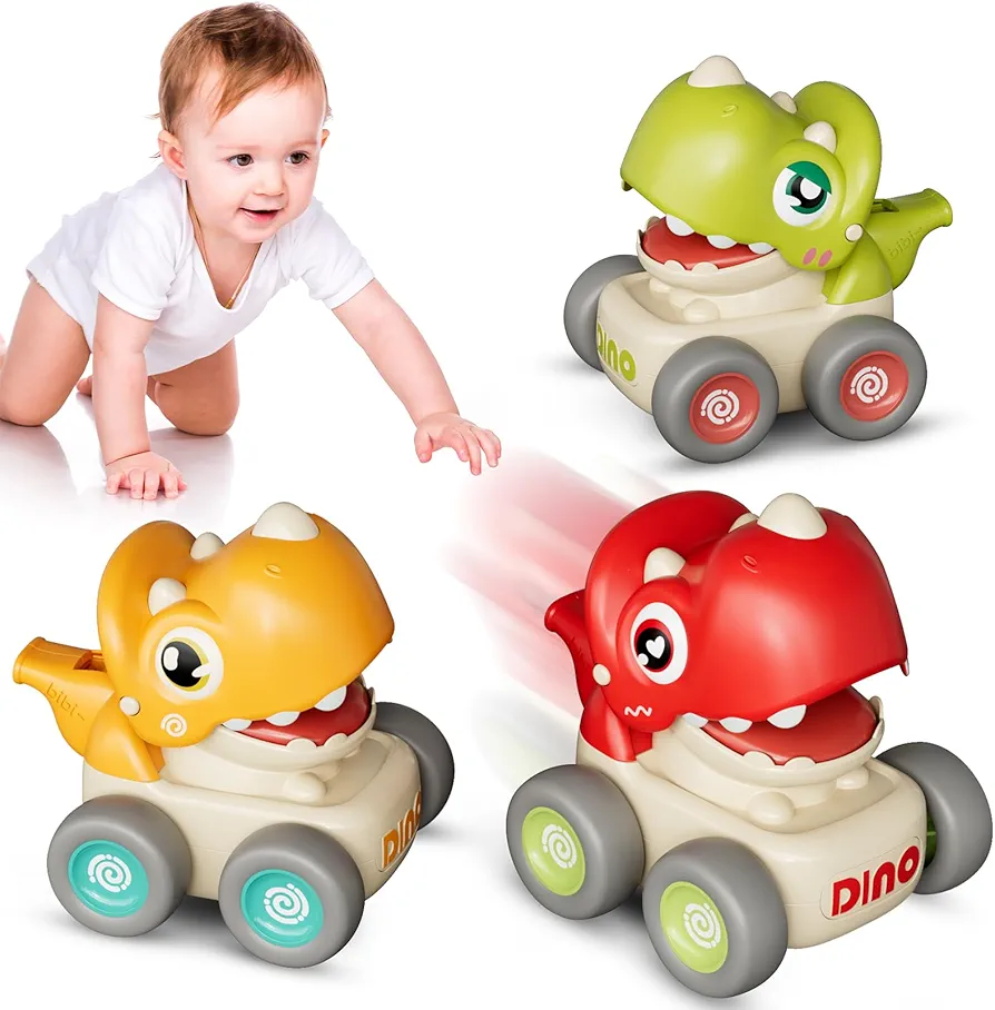 MOONTOY Press and Go Cars for Toddlers 1-3, 3PCS Dinosaur Car Toys No Batteries Required, Car Toys for 1 Year Old Boys Great Birthday Gifts, Baby Cars for baby boys 12-18 months