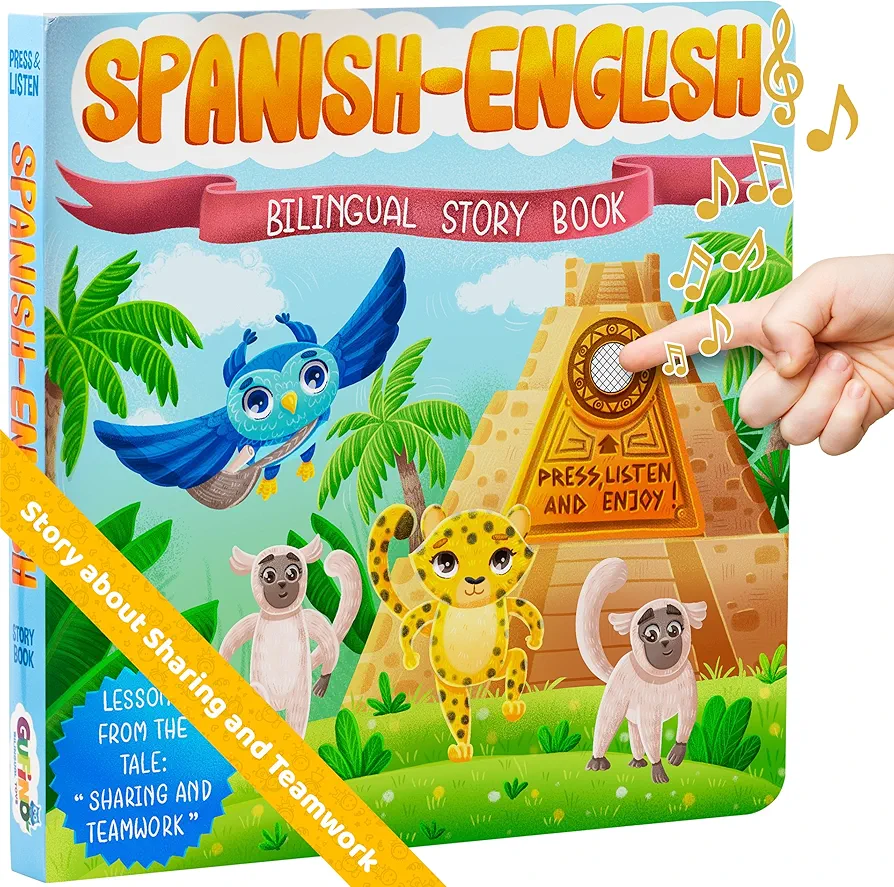 Bilingual Books for Toddlers 1-3, Interactive Sound Books for Toddlers 1-3, Electronic Toddler & Baby Books in English & Spanish by Gufino