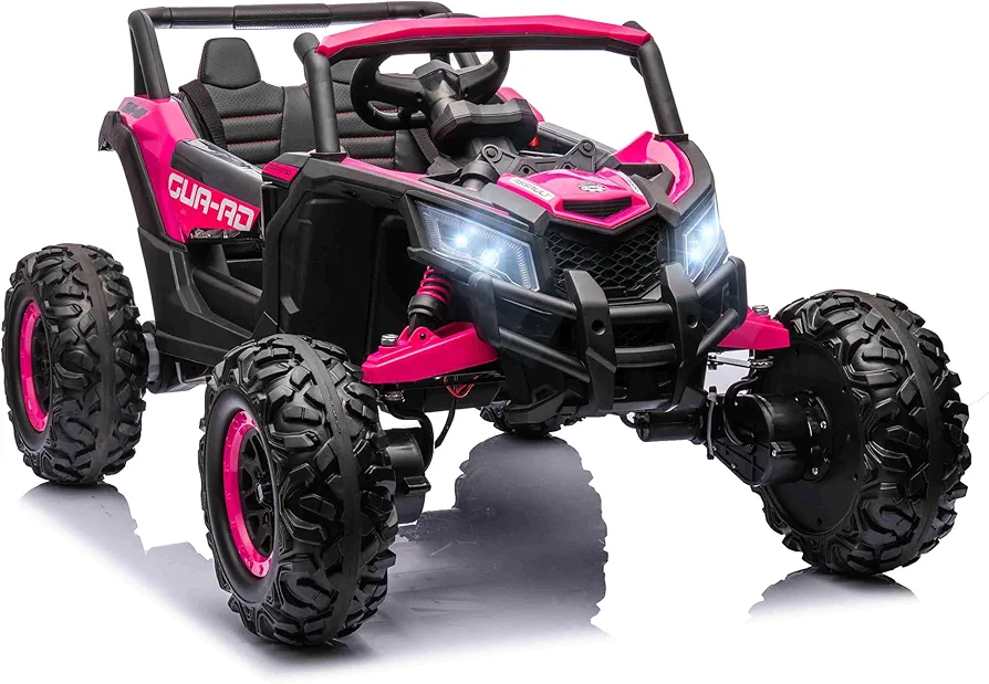 2 Seater Ride on Car Kids UTV 12V Battery Powered Vehicle Electric Car with Remote Control 3 Speeds Music LED Light,Toddler Cars Christmas Birthday Gifts for 37-96 Months Boys Girls (Pink)