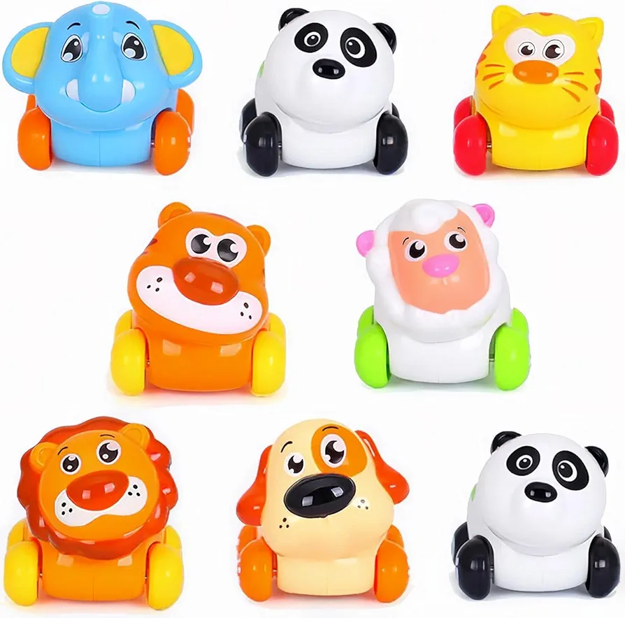 Liberty Imports 8 PCS Cartoon Animals Friction Push and Go Toy Cars Play Set for Babies and Toddlers | Cute Mini Play Vehicles Party Favors - Age 18 Months and Up