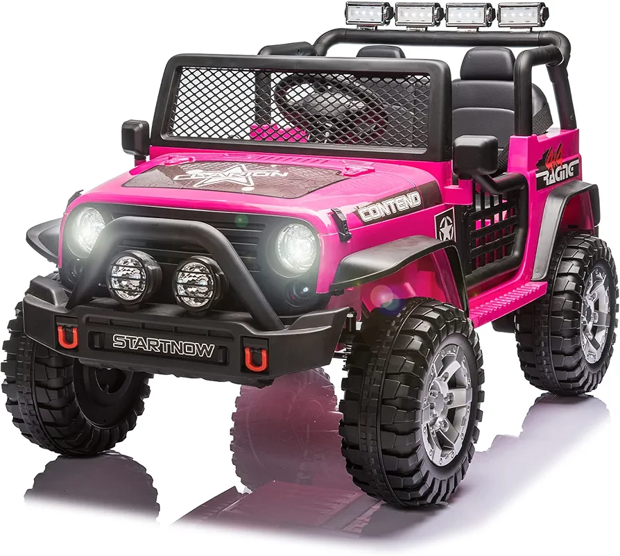 Sopbost 12v 7Ah 2-Seater Ride On Truck Electric Ride On Car for Kids w/Parent Remote Control Battery Powered Off-Road Ride on Toys w/Spring Suspension, LED Lights, Music (Pink)