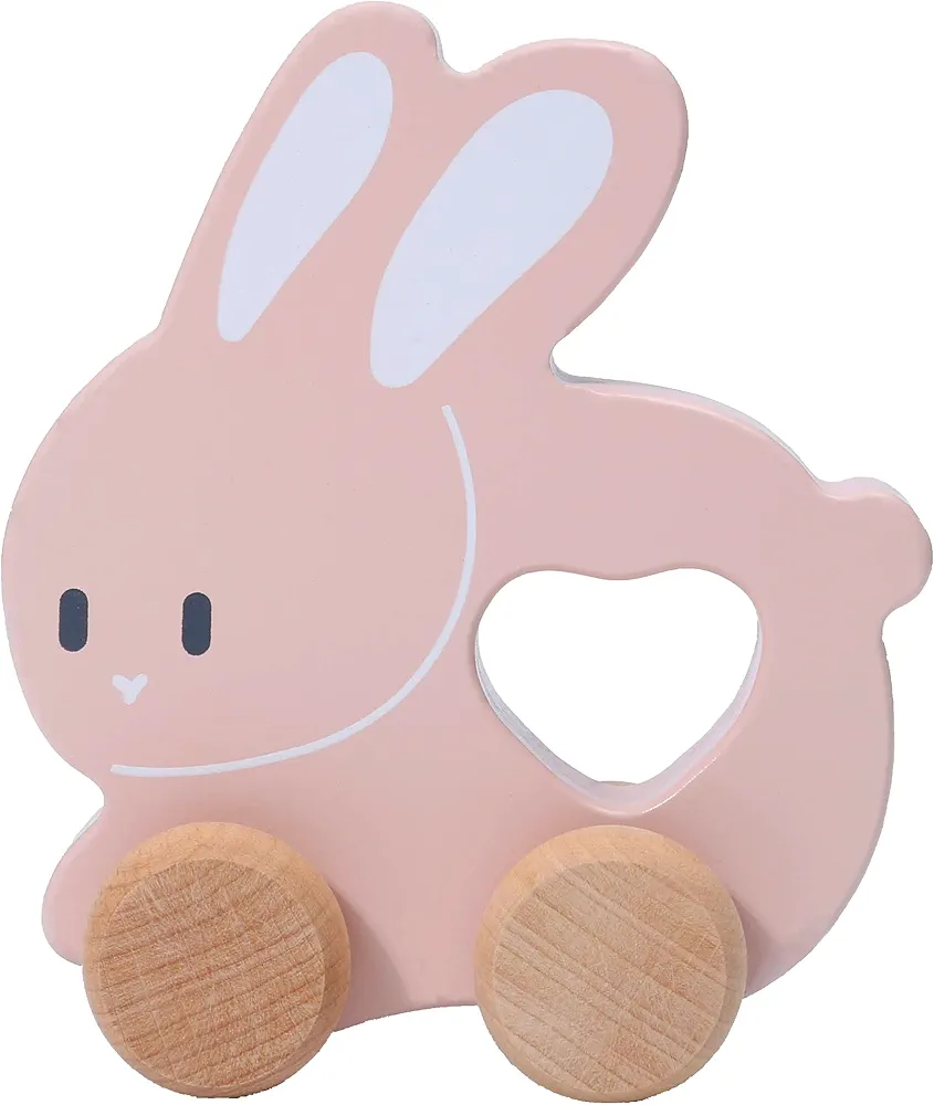 Montessori Mama Wooden Push and Pull Toy Rabbit - Baby Toy Vintage Pull Toys Learning Activity - Safe Ideal for Skill Development and Fun Playtime