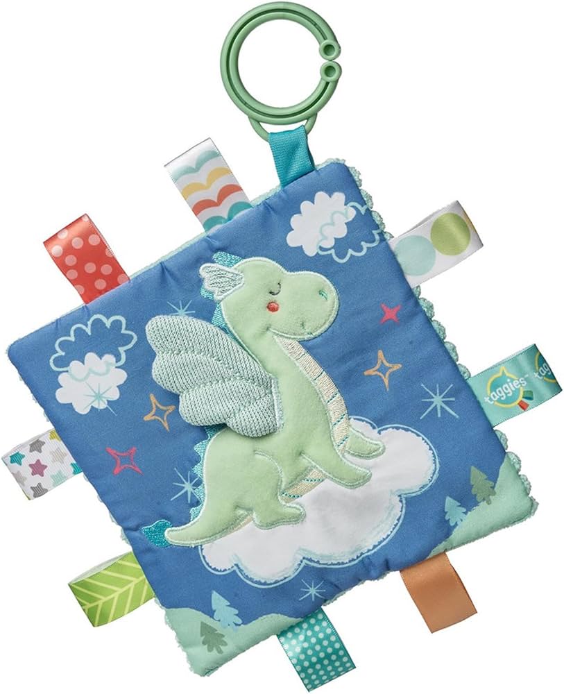 Taggies Crinkle Me Toy with Baby Paper & Squeaker with Sensory Tags, 6.5 x 6.5-inches, Drax Dragon