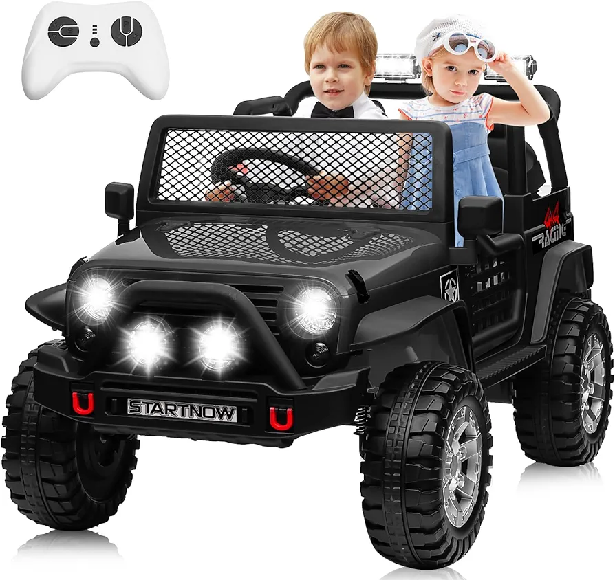 24V Ride on Car Power 4 Wheels w/Remote Control, 2 Seater, 400W Motor, 3 Speeds, Bluetooth Music, Led Lights, Spring Suspension, Electric Car for Big Kids Boys Girls, 24 Volt Jeeps, Black