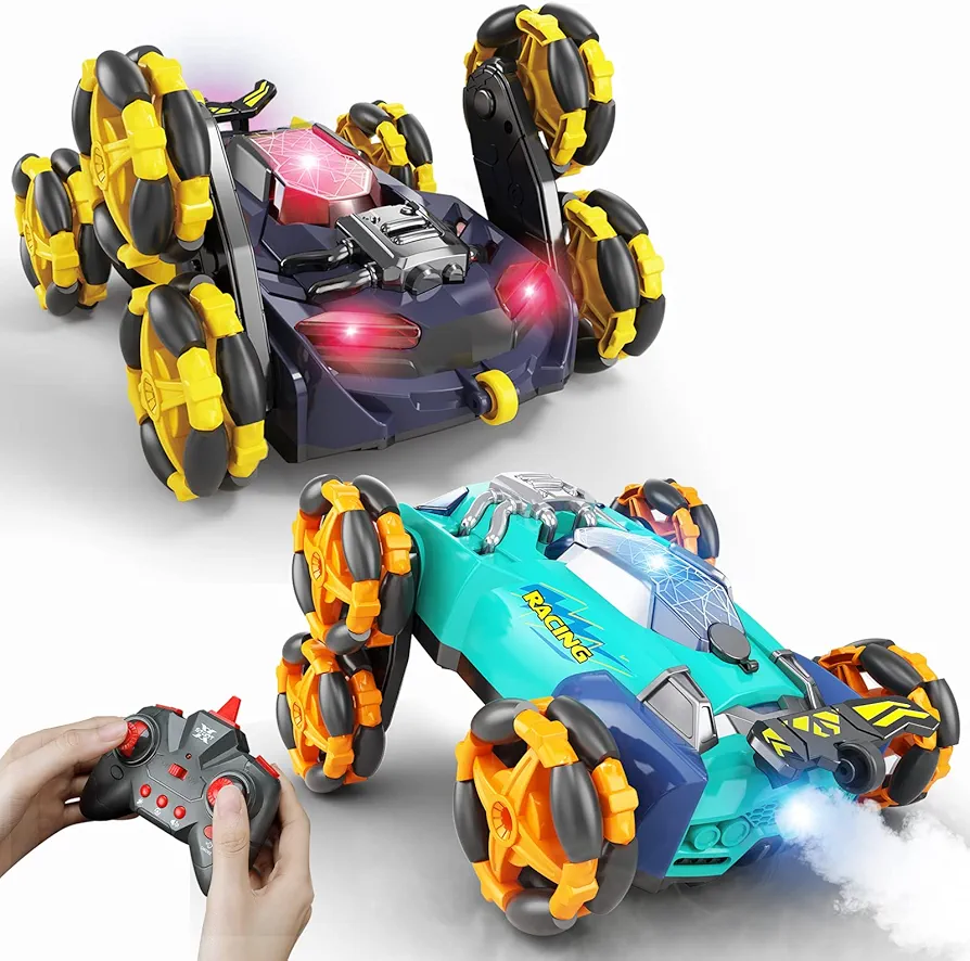 RC Cars 6WD Spray Remote Control Car with Lights Realistic Sound Drift Wheels Stunt Electric Toy Gifts Presents for Boys Girls Kids Children Party Birthday Christams