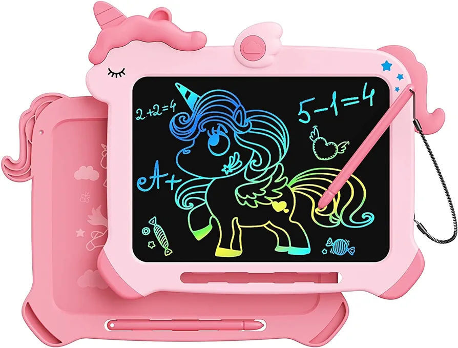 LCD Writing Tablet for Kids, Unicorn Colorful Screen Doodle Board, Erasable Electronic Drawing Pad, Educational Toy, Toddlers Travel Toy, Christmas Birthday Gift for 3 4 5 6 7 Year Old Girls Pink