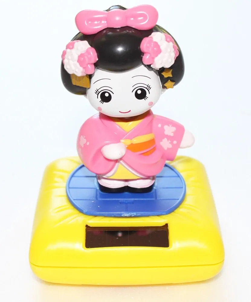 A Standing Pink Geisha Girl Solar Powered Japanese Kimono Car Bobble Head Doll Figurine(Pink Stand)