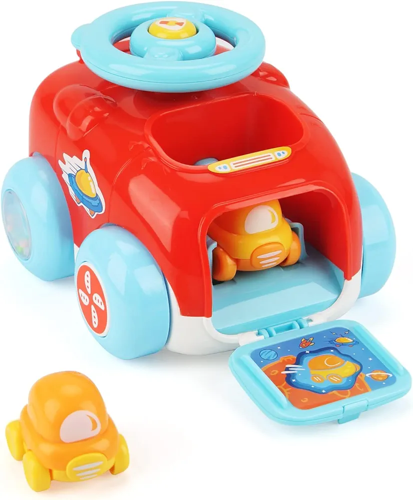 Joyfia Toy Cars for Toddlers 1-3, Press and Go Cartoon Catapult Car with 2 Mini Cars, Baby Toys 12-18 Months, Infant Play Vehicle Set Interactive Toy, Birthday Gift for 1 Year Old Boys and Girls