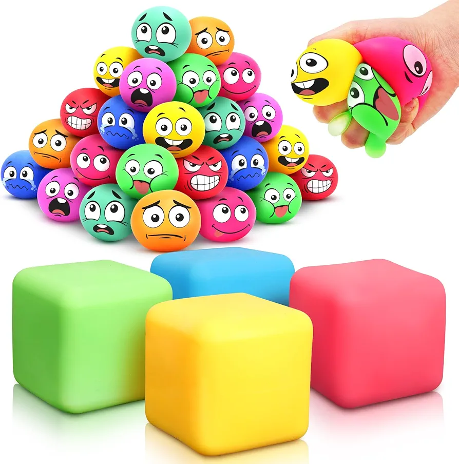 24 Pack Emotion Stress Balls and 4 Pack Stress Cube Bundle