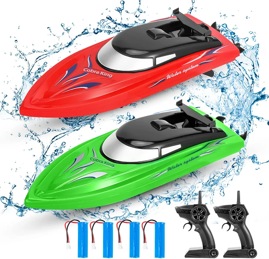 2 Pack RC Boat - 20+/10+ MPH Remote Control Boats with LED Light - for Kids and Adults - 2.4GHz High Speed Remote Control Boats - Fast RC Boats for Pools and Lakes - Includes 4 Rechargeable Batteries