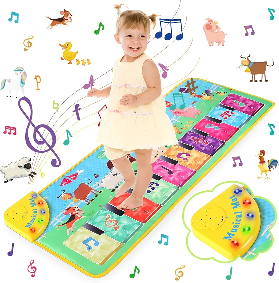 RenFox Piano Mat, Baby Musical Mats with 37 Music Sounds, Crystal Themed Keyboard Touch Playmat for Toddlers with 7 Different Animal Music Sound for Early Education, Gift Toys for Girls Boys Toddlers