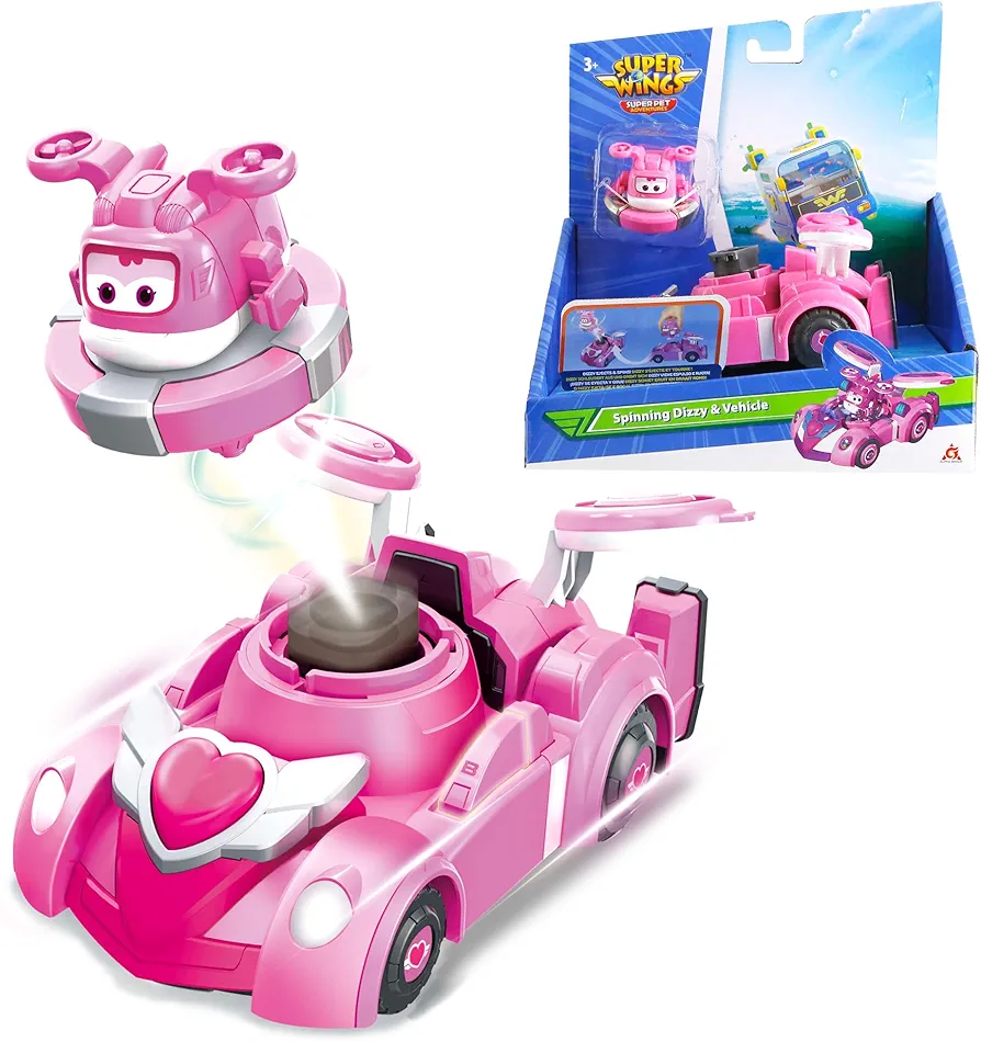 Alpha Group Super Wings Dizzy Spinning Battling Tops & Cars Toys, Pink Car Toys for Toddlers 1-3, Little People Race Toy Cars for 5 Year Old Boys, Best Gifts for Kids Boys Girls