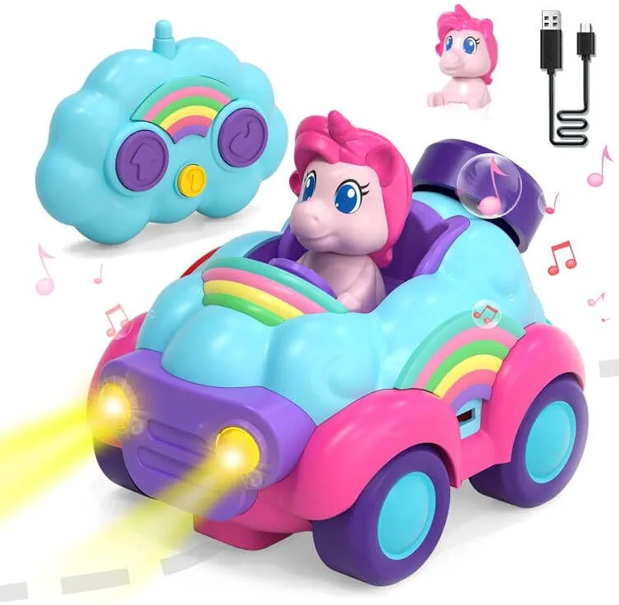 Lehoo Castle Toys for 3 Year Old Girl, Rechargeable Girl Remote Control Cars Ages 2-4, Unicorn Toys RC Cars for Toddlers with Lights & Music, Kids Toys Girls 3-5