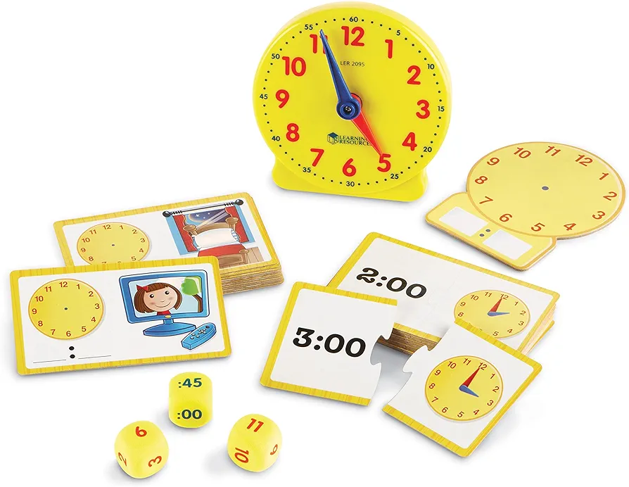 Learning Resources Time Activity Set - 41 Pieces, Ages 5+,Clock for Teaching Time, Telling Time, Homeschool Supplies, Montessori Clock