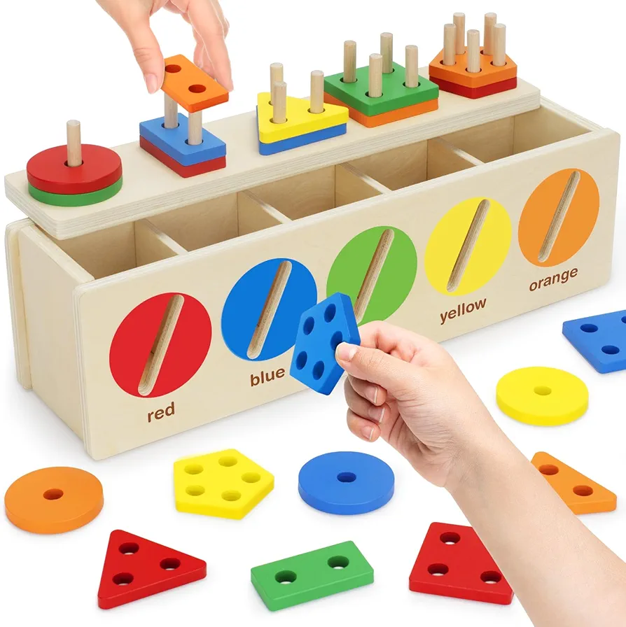 V-Opitos Montessori Toys for Toddler 1+ Year Old, Wooden Color & Shape Sorting Matching Box, Early Learning Toys for 12-18 Month, Age 1, 2, 3, Ideal Christmas, Birthday Gifts for Boy & Girl