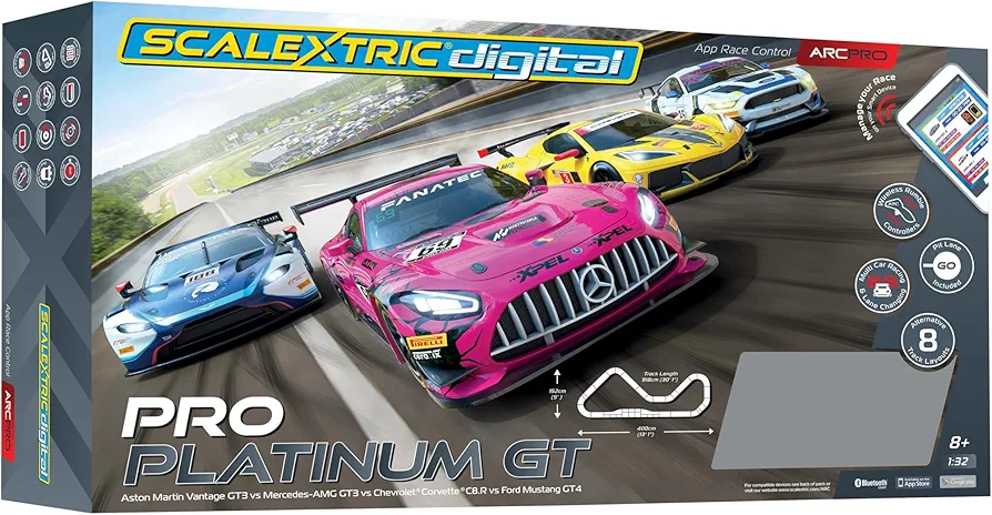 Scalextric C1436M ARC PRO - Pro Platinum GT - Mains Power Slot Car Race Track Sets, 1:32 Scale Set, Electric Racing Toys for Adults or Kids, Racetrack Games, Cars Gifts for Boys or Girls, Age 8+