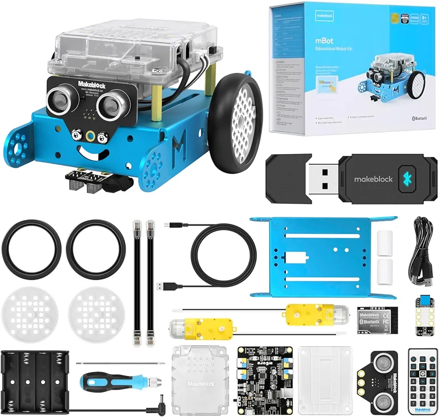 Makeblock mBot Robot Kit with Dongle, 25ft Range Bluetooth Conection, STEM Projects for Kids Ages 8-12 Learn to Code with Scratch Arduino, Robot Kit for Kids, STEM Toys for Beginners