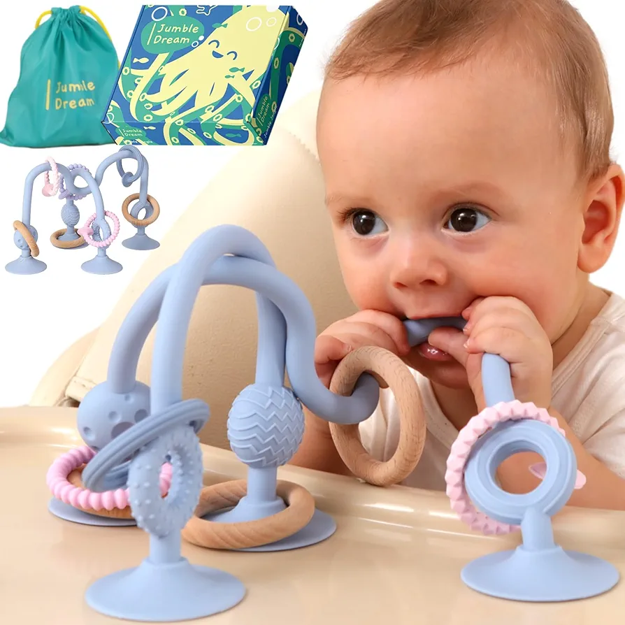 Jumble Jangle Baby Teething Toy – Multi Purpose High Chair Suction Teether Toy: Teething Relief with Sensory Toy Textures for Babies, Infants and Toddlers 0–24+ Months