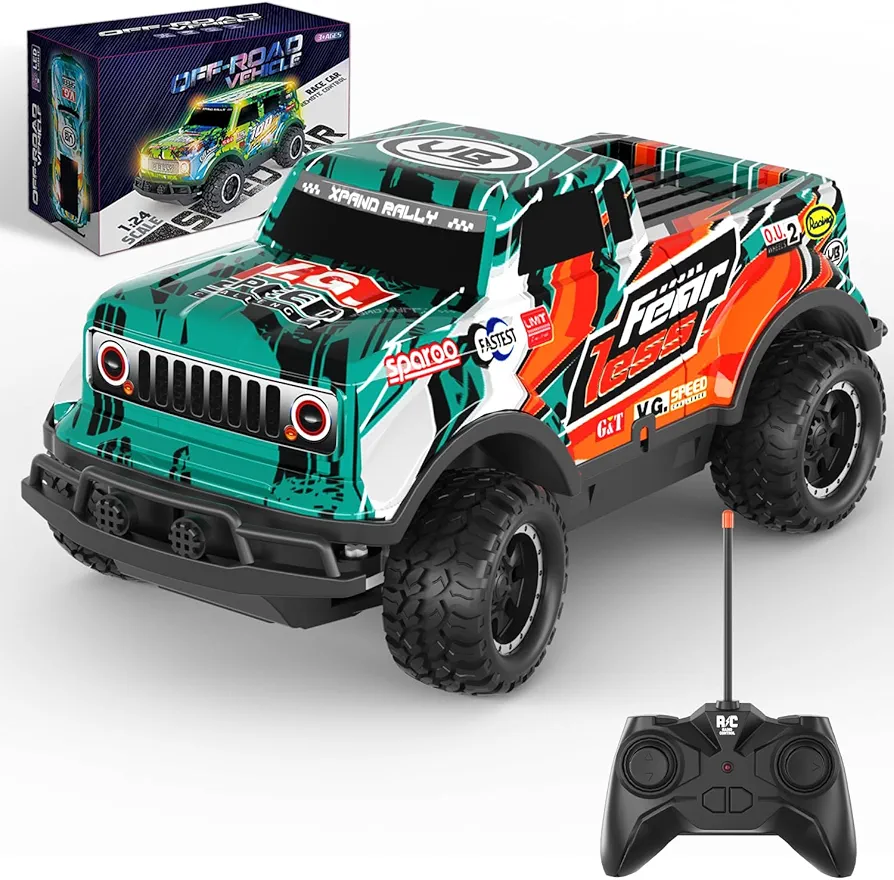 Remote Control Car, 1/24 Scale Model Racing Car Toys, RC Car for Kids and Boys with Cool Led Lights, Hobby RC Cars Toys Birthday Gifts for 3 4 5 6 7 8 Year Old Boys Girls