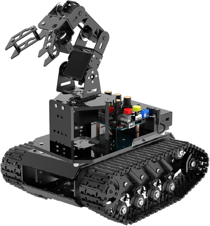 Tracked Tank Chassis & 5DOF Robotic Arm for Arduino, Wireless Control AI Smart Robot Arm Open Source STEM Educational Building Robotics & Engineering Kits Science/Coding/Programming Set, Standard Kit