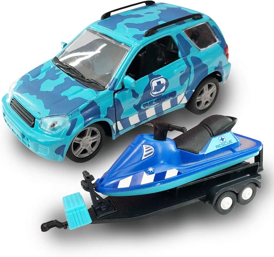 ArtCreativity SUV Toy Car and Jet Ski Playset for Boys & Girls, Interactive Ocean Rescue Play Set with Detachable Jet Ski and Opening Doors on 4 x 4 Toy Truck, Best Birthday Gift for Kids