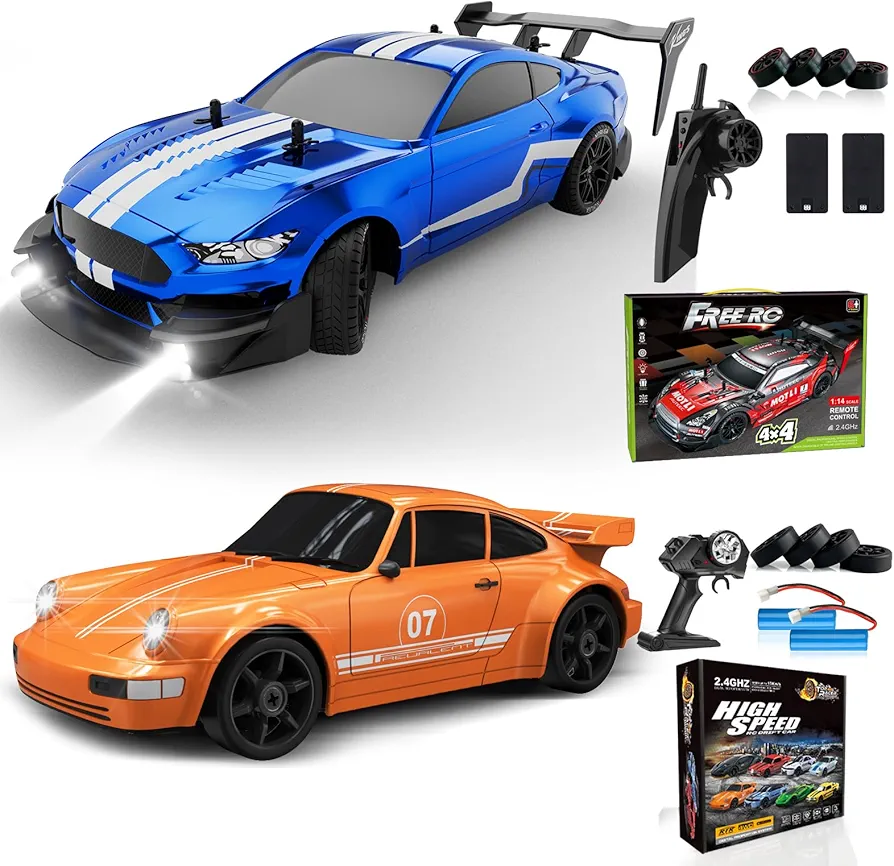 RC Drift Car 1:16 Scale 4WD RC Car 30km/h High Speed+RC Drift Car 1:24 Scale 4WD RC Car 15km/h High Speed Racing Sport Toy Car for Adults Boys Girls Kids Gift 2Pcs Rechargeable Battery