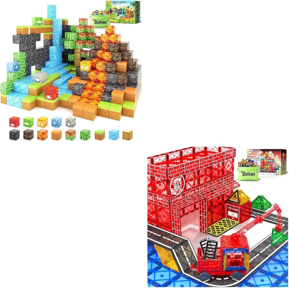 120PCS Dinosaur Toys Magnetic Blocks-Build Mine Magnet World Volcano Magnetic Tiles Road Set with Magnetic Crane Car Toys for Boys Girls