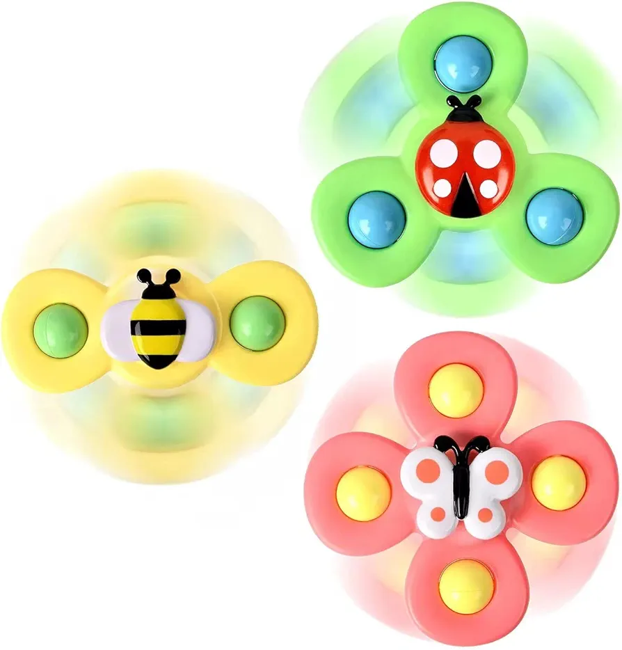 3PCS Suction cup spinner toys for 1 2 Year old boys Spinning toys baby toys 12-18 months Sensory toys for toddlers 1-3 First birthday baby gifts for 1 Year old girls