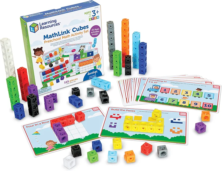 Learning Resources MathLink Cubes Preschool Math Activity Set - 115 Pieces,Easter Toys, Ages 3+ STEM Activities, Preschool Learning Activities, Homeschool Essentials