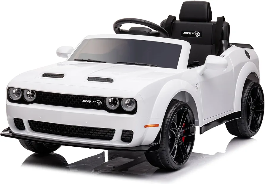 Kids Ride on Car, Licensed Dodge Challenger Ride on Car for Kids, 12V7Ah Battery Powered Electric Car Ride-on Toy with Remote Control, LED Lights, MP3, Suspension System, White