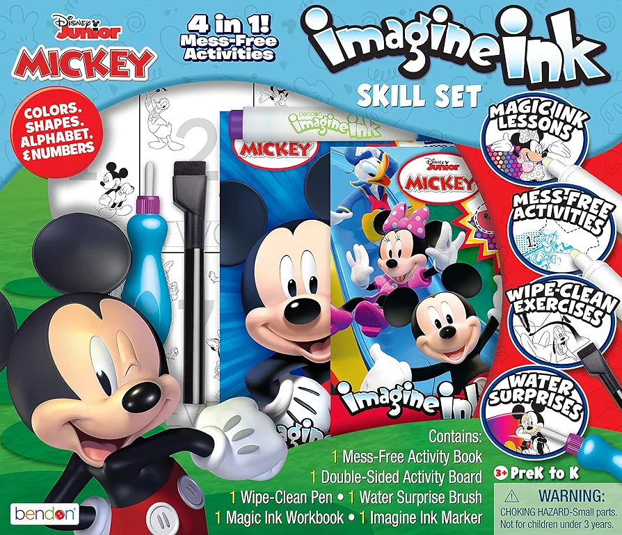 Disney Junior Mickey Mouse Learn Colors, Shapes, Letters, & Numbers Imagine Ink 4 in 1 Educational Early Learning Box Set with Mess Free Workbooks and Activity Boards