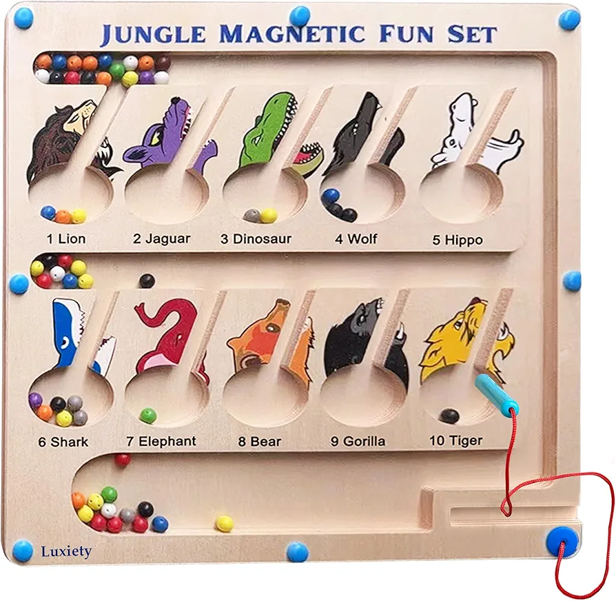 Jungle Magnetic Color and Number Maze: Montessori Wooden Puzzle for Toddlers 2-6, Learning & Education Toy with Animals, Fine Motor Skills Development for Boys & Girls.