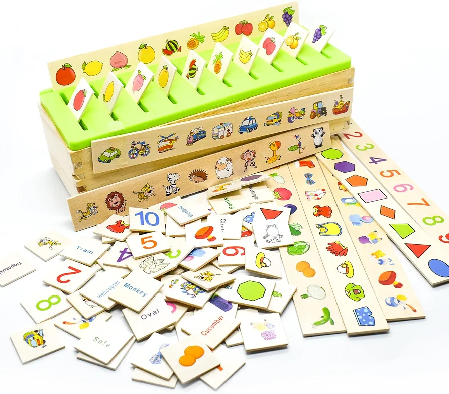 Wooden Montessori Toys for Toddlers Learning Activities Sorting Box Educational Toys Preschool Kindergarten Games Autism Toys for Girls Boys Age 3 4 5 6 Year Old Kids Birthday Gift